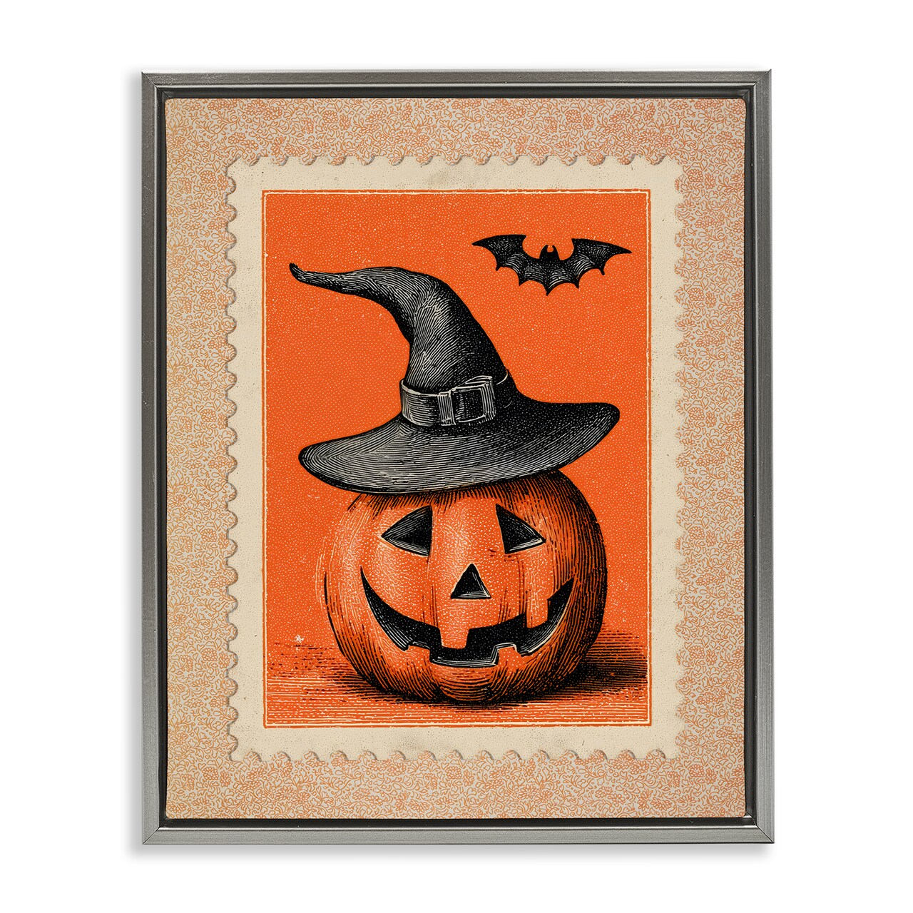 Stupell Industries Vintage Jack-o-Lantern Stamp Floating Frame, design by Arlington Prints